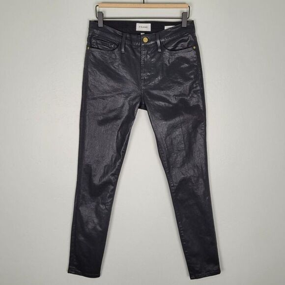 Frame Size 30 Le Skinny De Jeanne Jeans Skinny Noir Coated Black - Picture 2 of 12